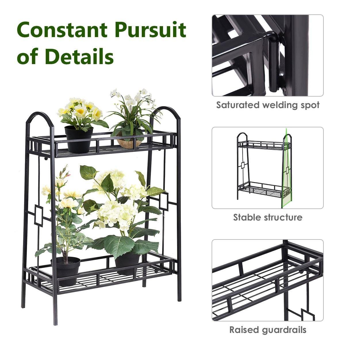 2 Tier Outdoor Metal Plant Stand Flower Pot Rack Display Holder - Bestoutdor