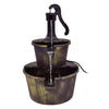 2-Tier Barrel Waterfall Fountain Rustic Wood Outdoor Water Fountain with Electric Pump for Garden Backyard Decor