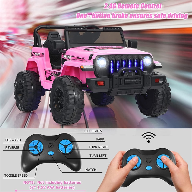 2-Seater Ride-On Truck for Kids, 12V Battery Powered Electric Vehicle with Remote Control & LED Lights, Ride-On Car for Boys Girls Gifts