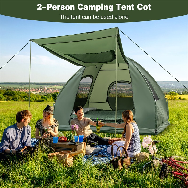 5-in-1 Tent Cot 2-Person Portable Outdoor Camping Cot Tent Combo with Air Mattress Sleeping Bag & Sunshade