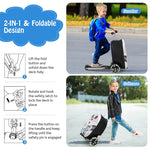 2-in-1 Hardshell Ride on Scooter Suitcase Kids Folding Scooter Luggage with Lighted Wheels & Retractable Handle