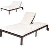 2-Person Patio Rattan Lounge Chair Outdoor Double Chaise Lounge Wicker Daybed Sun Lounger Adjustable Backrest with Cushions & Wheels