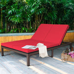 2-Person Patio Rattan Lounge Chair Outdoor Double Chaise Lounge Wicker Daybed Sun Lounger Adjustable Backrest with Cushions & Wheels