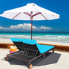 2-Person Patio Rattan Lounge Chair Outdoor Double Chaise Lounge Wicker Daybed Sun Lounger Adjustable Backrest with Cushions & Wheels