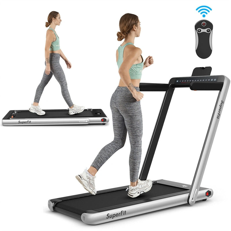 2 in 1 Folding Treadmill 2.25HP Superfit Under Desk Treadmill with Dual Display, Remote & Smart App Control, Walking Pad Treadmill for Home