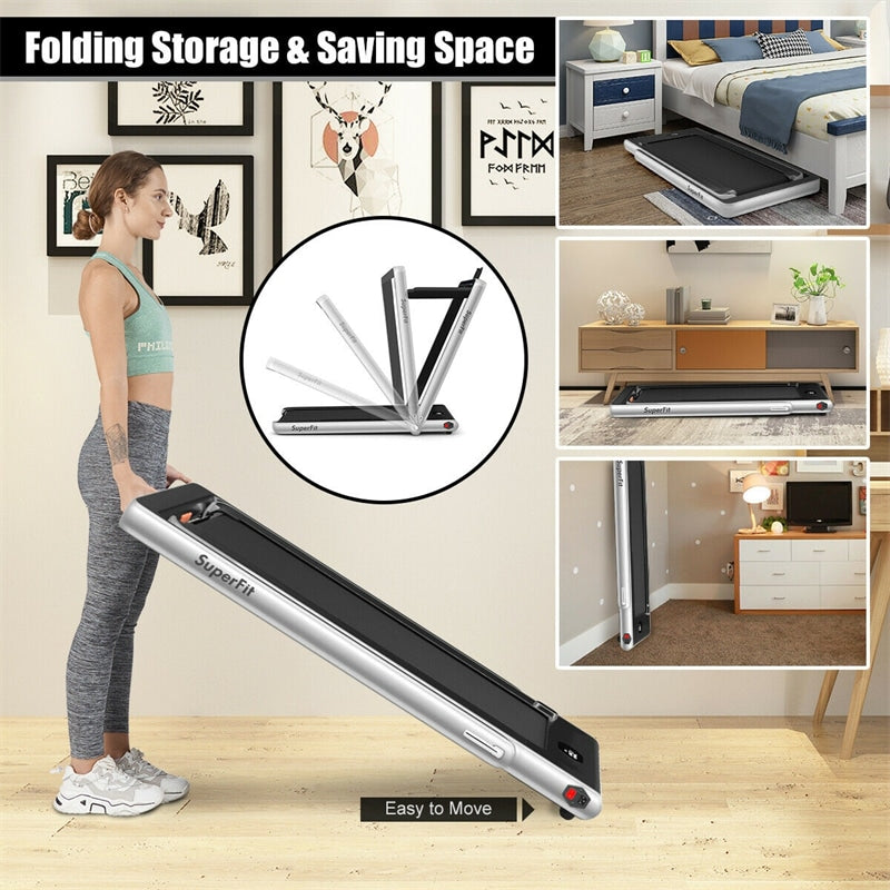 2 in 1 Folding Treadmill 2.25HP Superfit Under Desk Treadmill with Dual Display, Remote & Smart App Control, Walking Pad Treadmill for Home