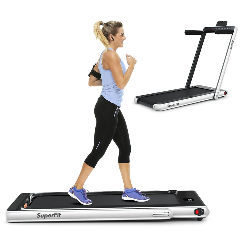 2 in 1 Folding Treadmill 2.25HP Superfit Under Desk Treadmill with Dual Display, Remote & Smart App Control, Walking Pad Treadmill for Home