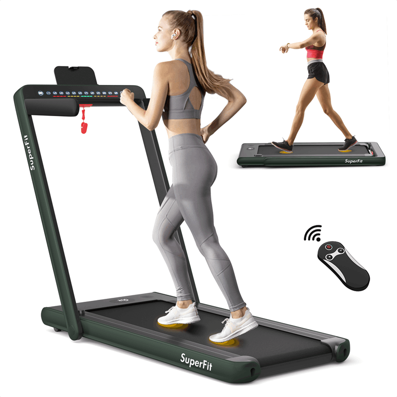 2 in 1 Folding Treadmill 2.25HP Superfit Under Desk Treadmill with Dual Display, Remote & Smart App Control, Walking Pad Treadmill for Home