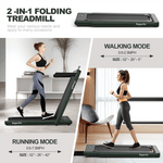 2 in 1 Folding Treadmill 2.25HP Superfit Under Desk Treadmill with Dual Display, Remote & Smart App Control, Walking Pad Treadmill for Home