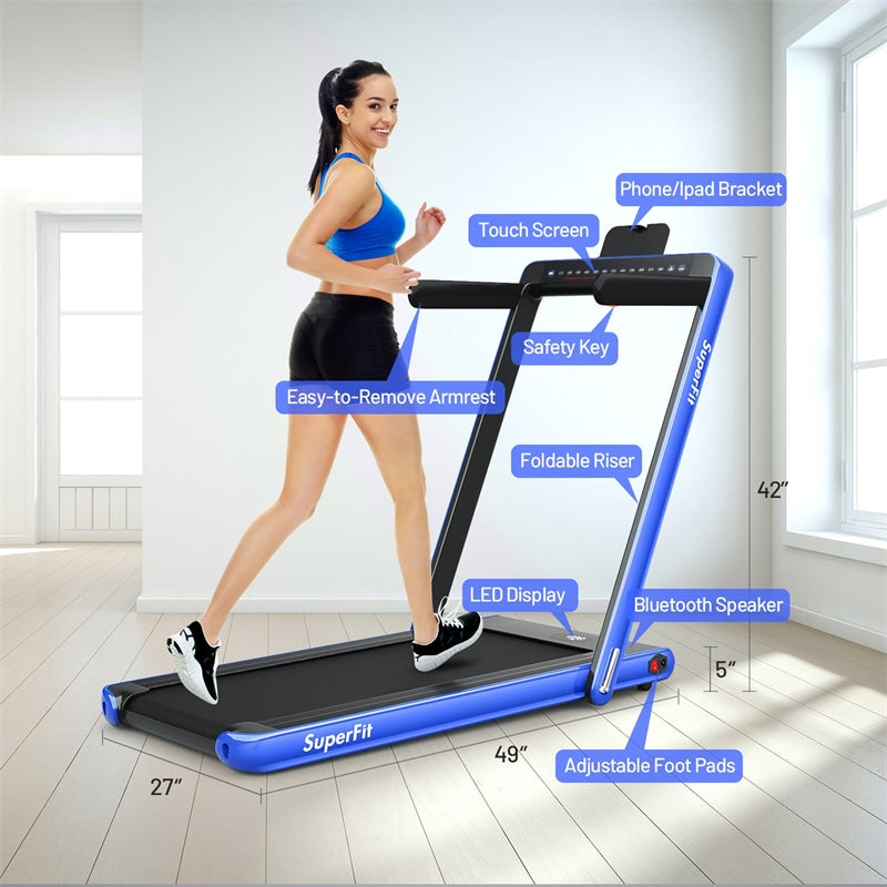 2 in 1 Folding Treadmill 2.25HP Superfit Under Desk Treadmill with Dual Display, Remote & Smart App Control, Walking Pad Treadmill for Home