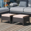 2 Piece Patio Rattan Ottomans Footrests Wicker Footstools with Acacia Wood Handles Soft Cushions