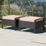 2 Piece Patio Rattan Ottomans Footrests Wicker Footstools with Acacia Wood Handles Soft Cushions