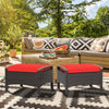 2 Piece Patio Rattan Ottomans Footrests Wicker Footstools with Acacia Wood Handles Soft Cushions