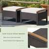 2 Piece Patio Rattan Ottomans Footrests Wicker Footstools with Acacia Wood Handles Soft Cushions