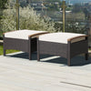 2 Piece Patio Rattan Ottomans Footrests Wicker Footstools with Acacia Wood Handles Soft Cushions