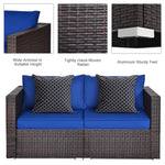 2 PCS Patio Rattan Corner Sofas Wicker Outdoor Loveseat with Cushions for Balcony Poolside Deck