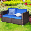 2 PCS Patio Rattan Corner Sofas Wicker Outdoor Loveseat with Cushions for Balcony Poolside Deck