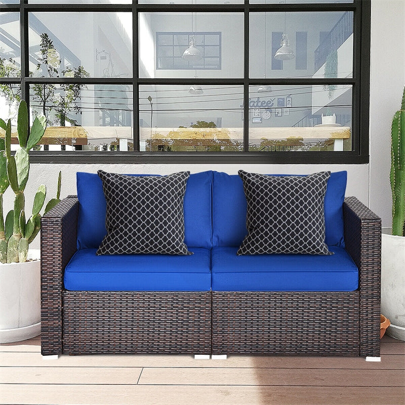 2 PCS Patio Rattan Corner Sofas Wicker Outdoor Loveseat with Cushions for Balcony Poolside Deck