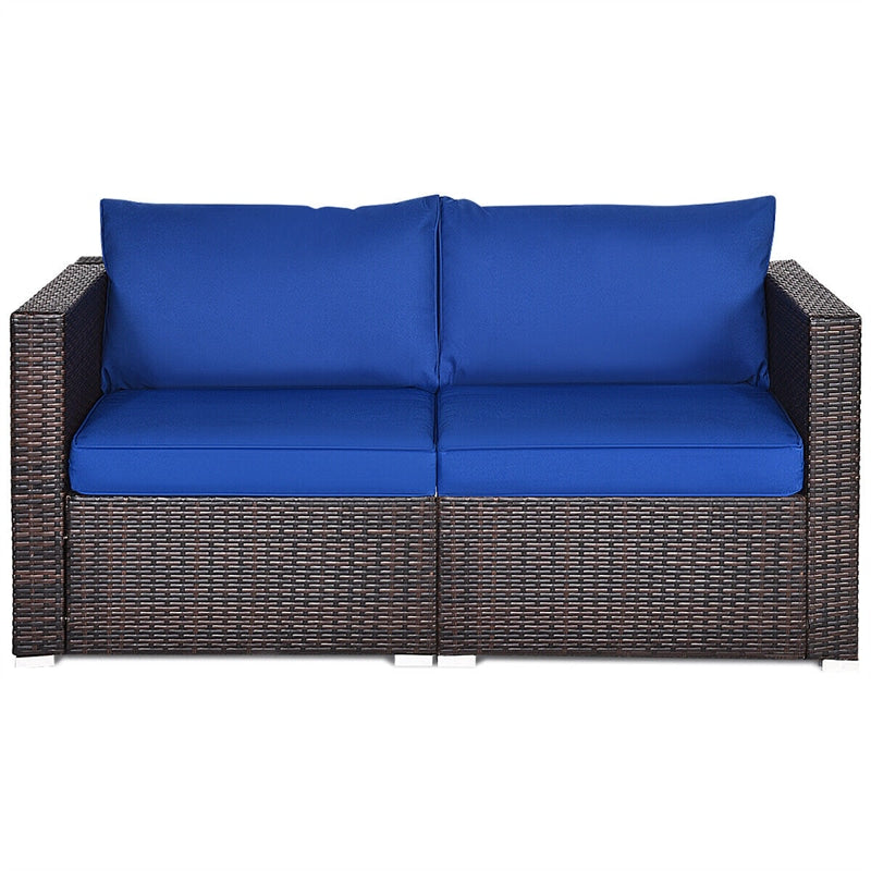 2 PCS Patio Rattan Corner Sofas Wicker Outdoor Loveseat with Cushions for Balcony Poolside Deck