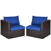 2 PCS Patio Rattan Corner Sofas Wicker Outdoor Loveseat with Cushions for Balcony Poolside Deck