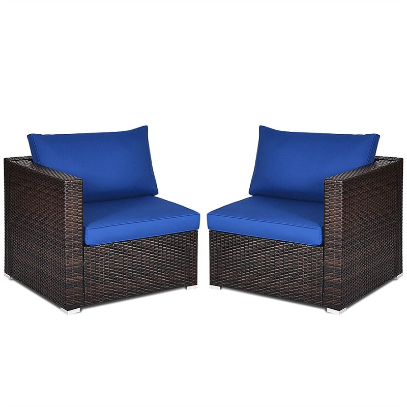 2 PCS Patio Rattan Corner Sofas Wicker Outdoor Loveseat with Cushions for Balcony Poolside Deck