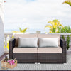 2 PCS Patio Rattan Corner Sofas Wicker Outdoor Loveseat with Cushions for Balcony Poolside Deck