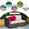 2 PCS Patio Rattan Corner Sofas Wicker Outdoor Loveseat with Cushions for Balcony Poolside Deck