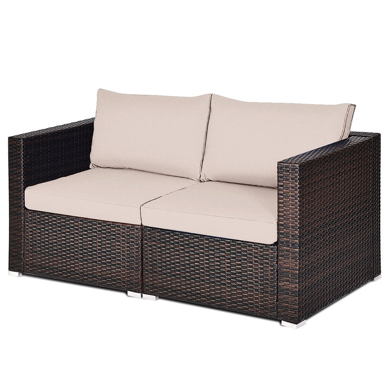 2 PCS Patio Rattan Corner Sofas Wicker Outdoor Loveseat with Cushions for Balcony Poolside Deck