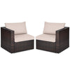 2 PCS Patio Rattan Corner Sofas Wicker Outdoor Loveseat with Cushions for Balcony Poolside Deck