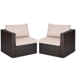 2 PCS Patio Rattan Corner Sofas Wicker Outdoor Loveseat with Cushions for Balcony Poolside Deck