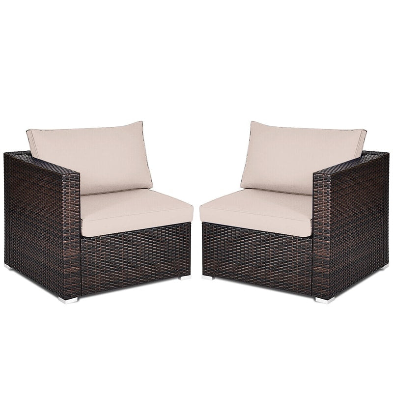 2 PCS Patio Rattan Corner Sofas Wicker Outdoor Loveseat with Cushions for Balcony Poolside Deck