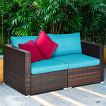 2 PCS Patio Rattan Corner Sofas Wicker Outdoor Loveseat with Cushions for Balcony Poolside Deck