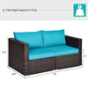 2 PCS Patio Rattan Corner Sofas Wicker Outdoor Loveseat with Cushions for Balcony Poolside Deck