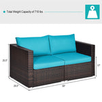 2 PCS Patio Rattan Corner Sofas Wicker Outdoor Loveseat with Cushions for Balcony Poolside Deck