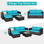 2 PCS Patio Rattan Corner Sofas Wicker Outdoor Loveseat with Cushions for Balcony Poolside Deck