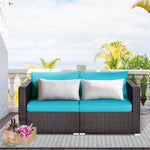 2 PCS Patio Rattan Corner Sofas Wicker Outdoor Loveseat with Cushions for Balcony Poolside Deck