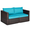 2 PCS Patio Rattan Corner Sofas Wicker Outdoor Loveseat with Cushions for Balcony Poolside Deck