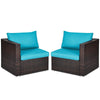 2 PCS Patio Rattan Corner Sofas Wicker Outdoor Loveseat with Cushions for Balcony Poolside Deck