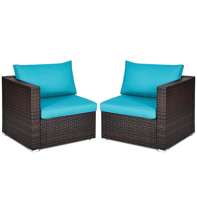 2 PCS Patio Rattan Corner Sofas Wicker Outdoor Loveseat with Cushions for Balcony Poolside Deck