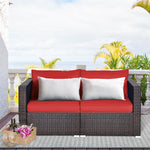 2 PCS Patio Rattan Corner Sofas Wicker Outdoor Loveseat with Cushions for Balcony Poolside Deck