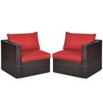 2 PCS Patio Rattan Corner Sofas Wicker Outdoor Loveseat with Cushions for Balcony Poolside Deck