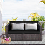 2 PCS Patio Rattan Corner Sofas Wicker Outdoor Loveseat with Cushions for Balcony Poolside Deck