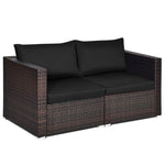 2 PCS Patio Rattan Corner Sofas Wicker Outdoor Loveseat with Cushions for Balcony Poolside Deck