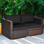 2 PCS Patio Rattan Corner Sofas Wicker Outdoor Loveseat with Cushions for Balcony Poolside Deck