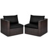 2 PCS Patio Rattan Corner Sofas Wicker Outdoor Loveseat with Cushions for Balcony Poolside Deck