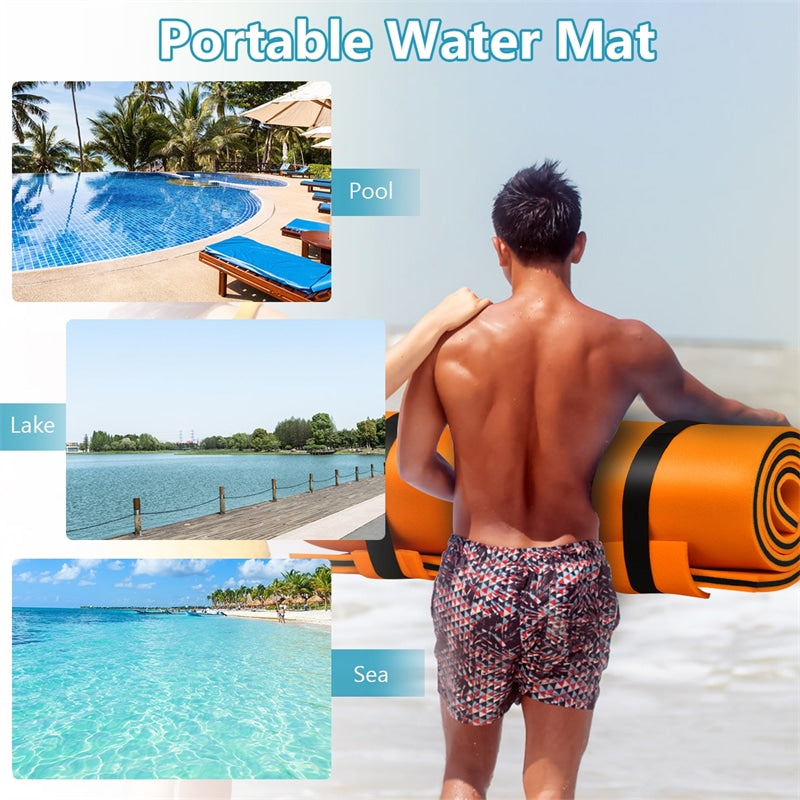 Floating Water Pad 3-Layer Tear Resistant XPE Foam Water Mat 83" x 26" Foam Pool Float with Rolling Pillow Design for Lake Water Activities