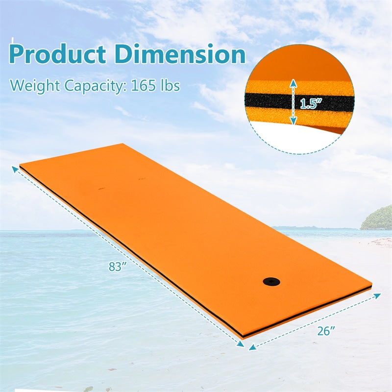 Floating Water Pad 3-Layer Tear Resistant XPE Foam Water Mat 83" x 26" Foam Pool Float with Rolling Pillow Design for Lake Water Activities