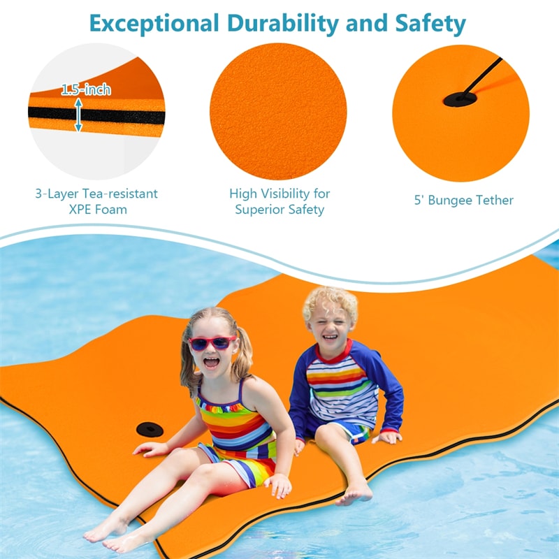 Floating Water Pad 3-Layer Tear Resistant XPE Foam Water Mat 83" x 26" Foam Pool Float with Rolling Pillow Design for Lake Water Activities