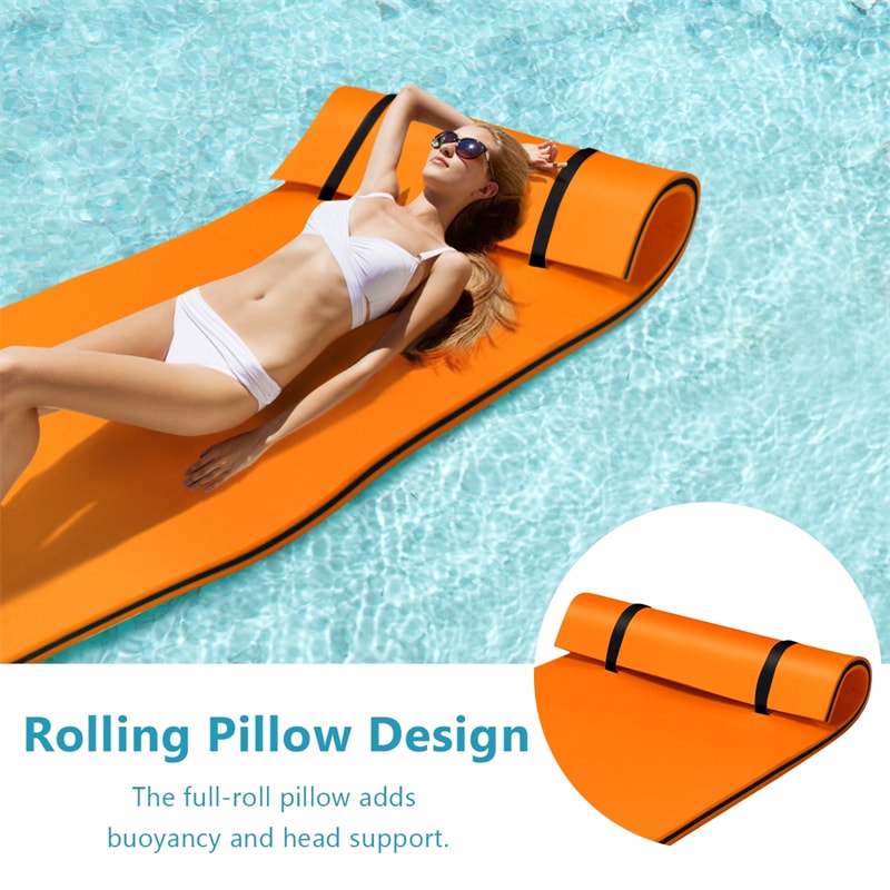 Floating Water Pad 3-Layer Tear Resistant XPE Foam Water Mat 83" x 26" Foam Pool Float with Rolling Pillow Design for Lake Water Activities