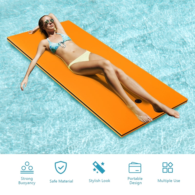 Floating Water Pad 3-Layer Tear Resistant XPE Foam Water Mat 83" x 26" Foam Pool Float with Rolling Pillow Design for Lake Water Activities